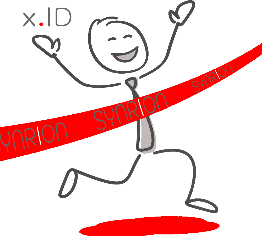 SYNRION x.ID als Zielmarkierung in einer Start-Ziel-Grafik – symbolisiert den Weg zur erfolgreichen Umsetzung digitaler Identitätslösungen